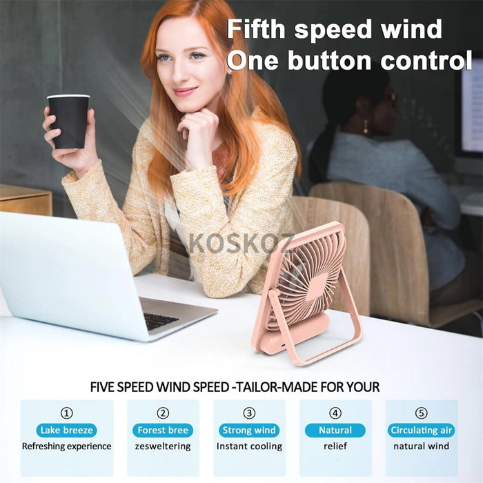 Foldable USB Rechargeable Desk Fan 5 Speeds with Digital Display | BronAir©