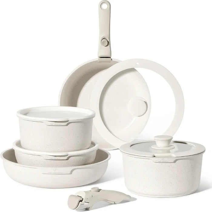 Batería de Cocina Granito 11 Piezas con Mango Desmontable Just Perfecto – Beige