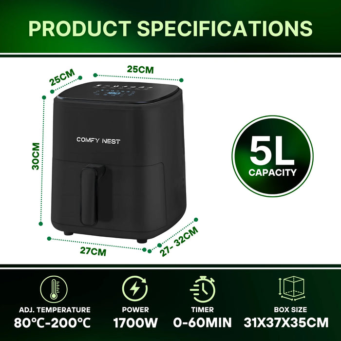 Freidora de aire Comfy Nest 5 L 1400W - con ventana