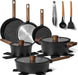 Batería de Cocina Granito 15 Piezas Just Perfecto – Antiadherente Negro con Base Inducción
