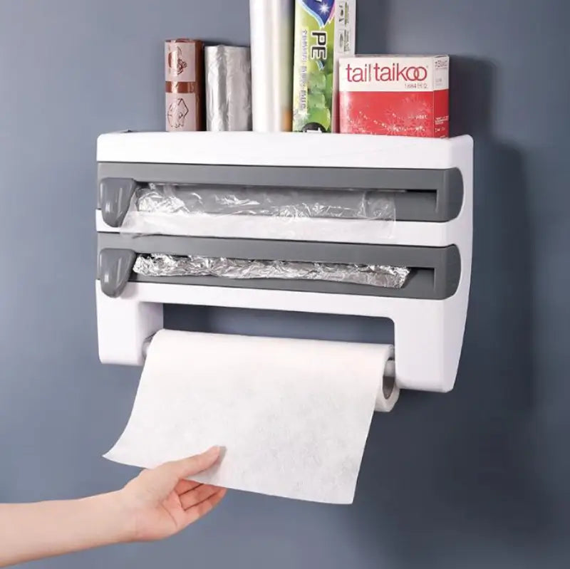 Soporte de rollo de cocina montado en la pared, film transparente y papel de aluminio | BronKitchen©
