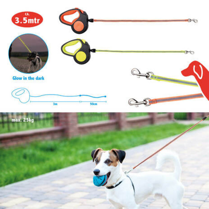 Pet Treatment ED-41661: Correa retráctil para perros que brilla en la oscuridad - 3,5 M Naranja - Bronmart