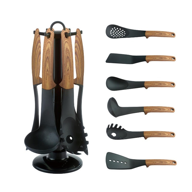 Juego de utensilios de cocina de 7 piezas - Detalle de madera-bronkitchen,utensilios para cocinar, utensilios para pasta, utensilios de cocina, juegos de utensilios, utensilios cocina, utensilios, rallador, mandolina cocina, espumadera, rallador de queso,