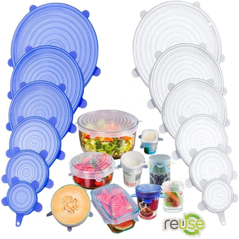 Tapas ecológicas elásticas Flexi: fundas reutilizables de silicona para alimentos, perfectas para las sobras. 